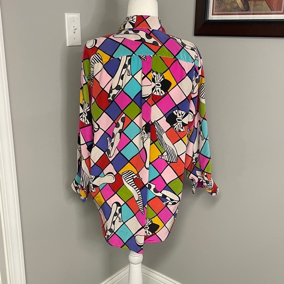 Brett Harrison 100% Silk Vintage Silk Long sleeve Funky Fun Maximalist Bright - Picture 4 of 9